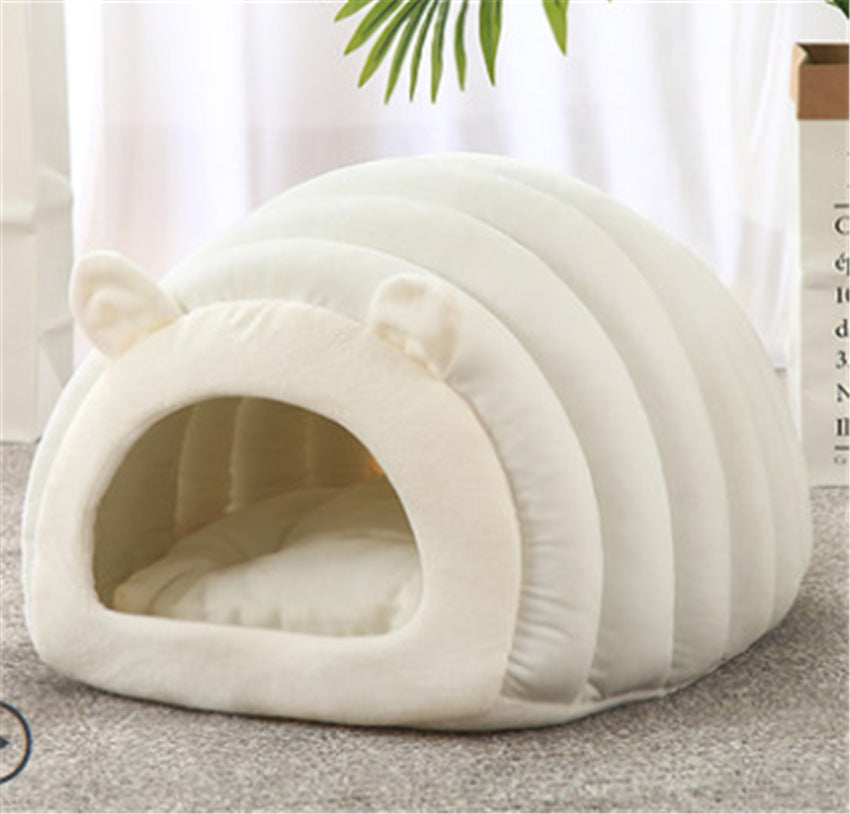 Winter Warm Cat Nest Cave Bed - Plush Enclosed House for Cold Weather