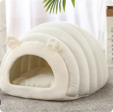 Winter Warm Cat Nest Cave Bed - Plush Enclosed House for Cold Weather
