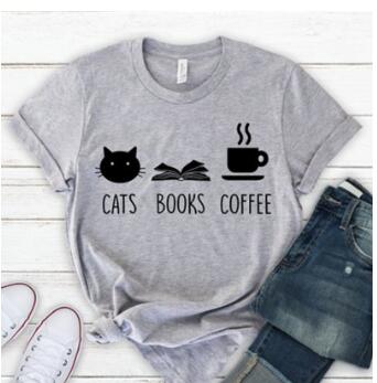 Cat & Coffee Book Lover T-Shirt - Cozy Graphic Tee for Readers