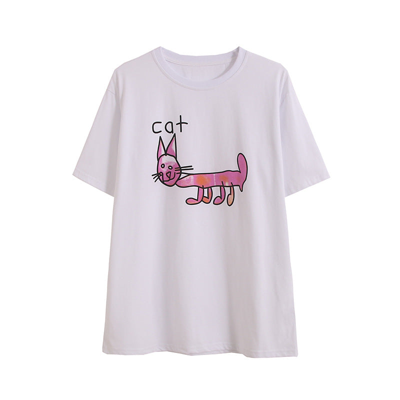 Hand-Painted Style Cat Art T-Shirt - Artistic Graphic Tee for Cat Lovers