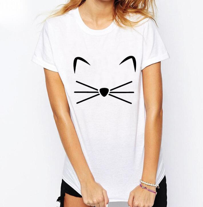Cat Print Women's Cotton T-Shirt - Casual Graphic Tee for Cat Lovers