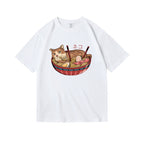 Cat Ramen Print T-Shirt - Noodle & Cat Graphic Tee for Foodie Cat Lovers