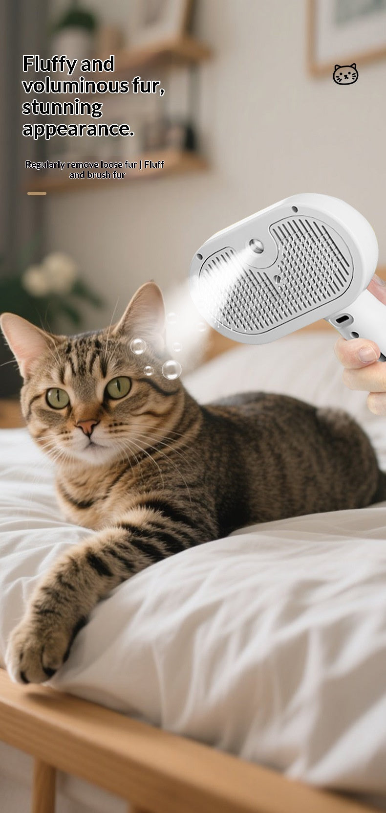Cat Spray Grooming Comb - Misting Water Brush for Shedding & Coat Care