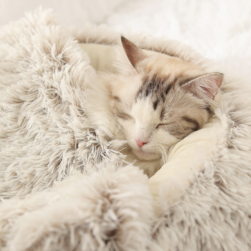 Soft Warm Velvet Cat Cave Nest Bed - Enclosed Cozy Bed for Cats & Small Dogs