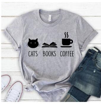 Cat & Coffee Book Lover T-Shirt - Cozy Graphic Tee for Readers