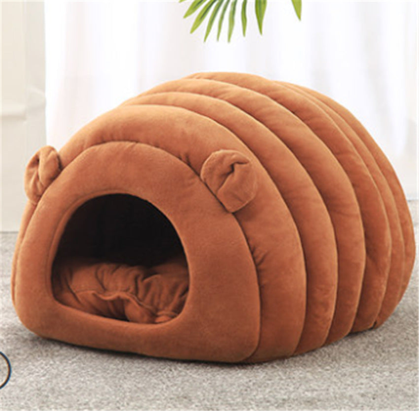 Winter Warm Cat Nest Cave Bed - Plush Enclosed House for Cold Weather