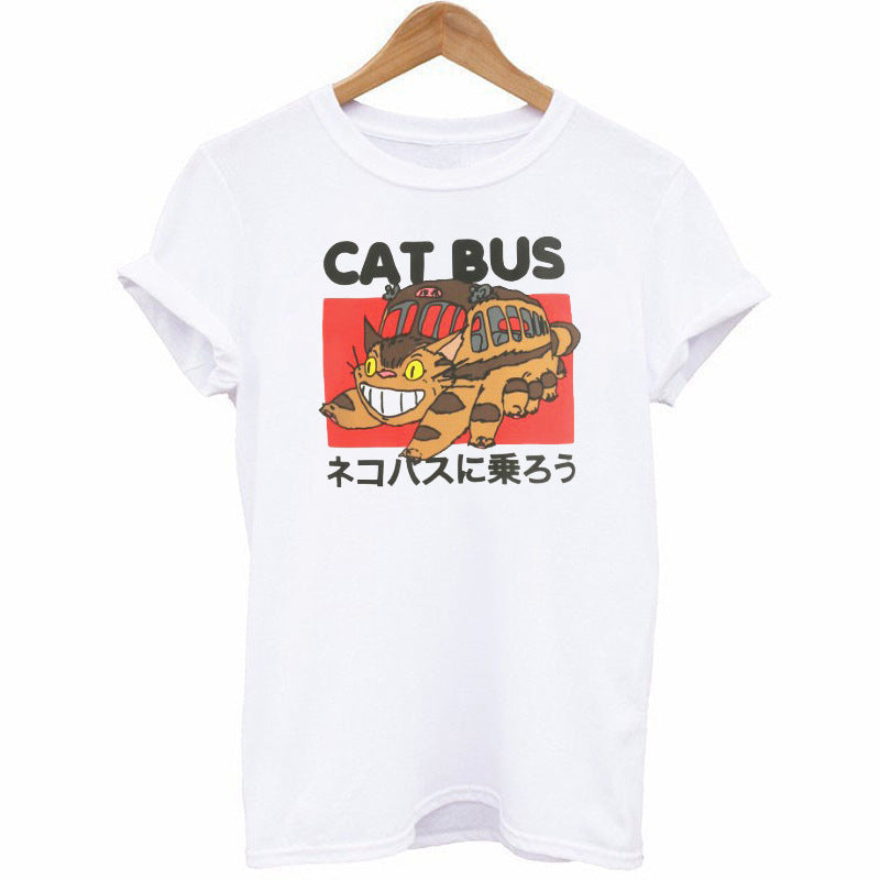 Cat Bus Graphic T-Shirt - Whimsical Cartoon Cat Print Tee