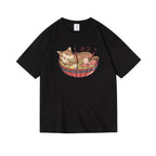 Cat Ramen Print T-Shirt - Noodle & Cat Graphic Tee for Foodie Cat Lovers