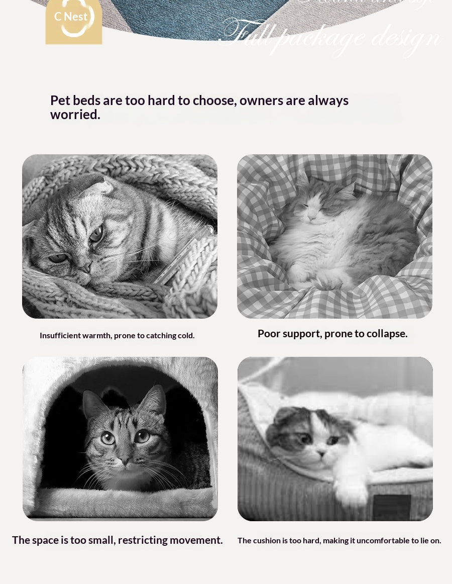 Square Cat Bed - Soft Plush Cushioned Sleeping Bed for Cats & Small Pets
