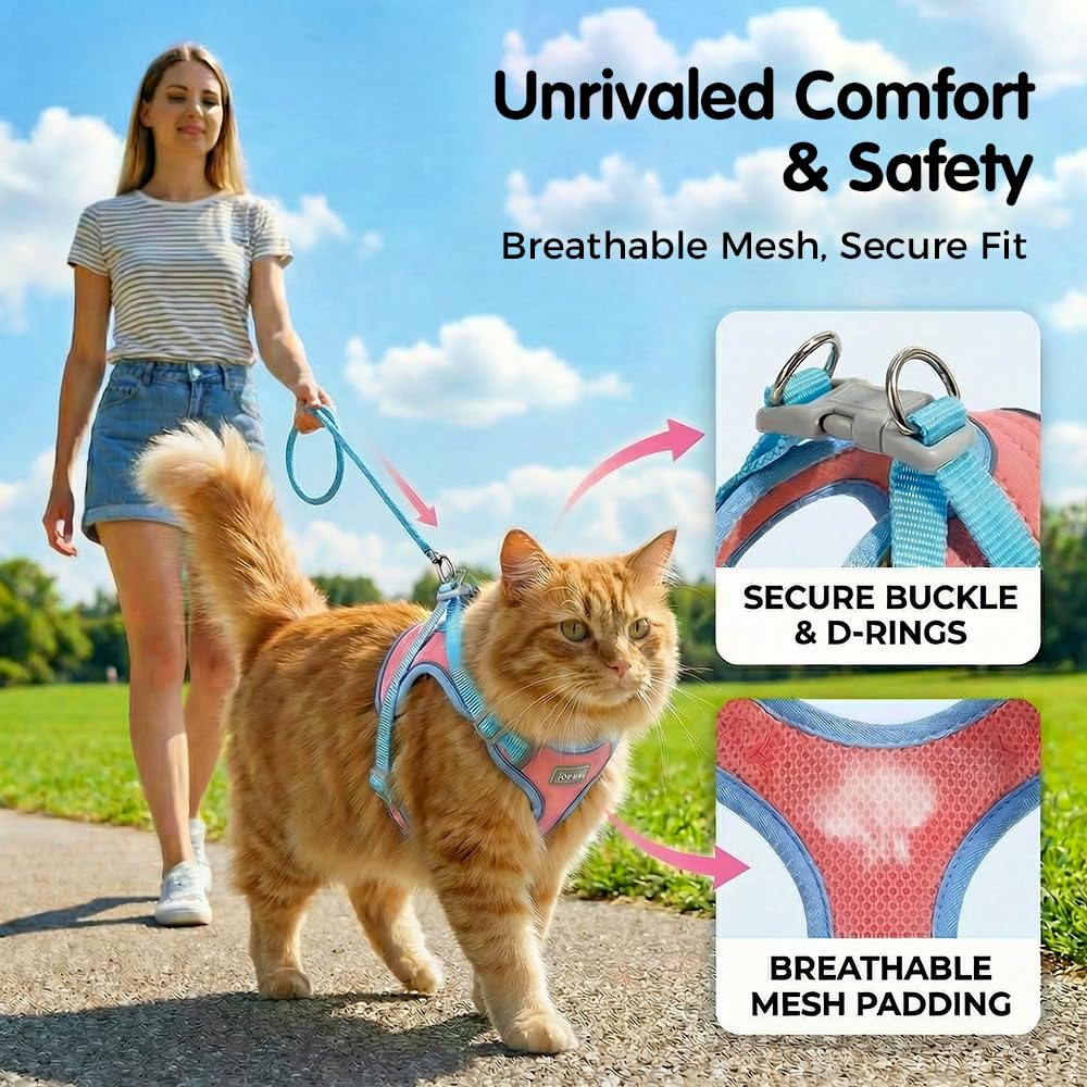 Cat Harness And Leash, Escape-Proof Cat Harness Set, Adjustable Step-in Pet Harness For Walking For Small Medium Dogs-Cats