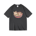 Cat Ramen Print T-Shirt - Noodle & Cat Graphic Tee for Foodie Cat Lovers