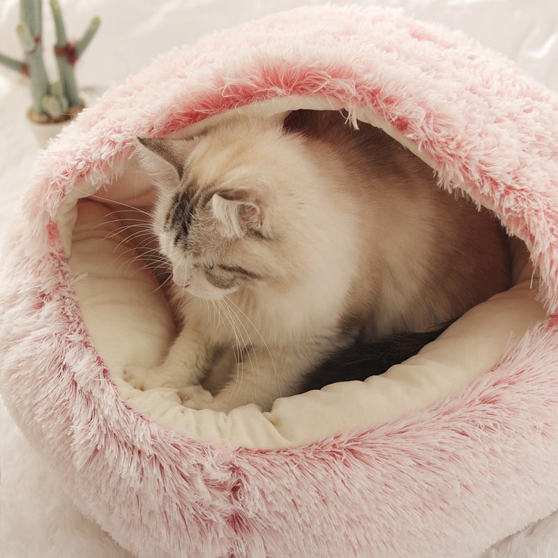 Soft Warm Velvet Cat Cave Nest Bed - Enclosed Cozy Bed for Cats & Small Dogs