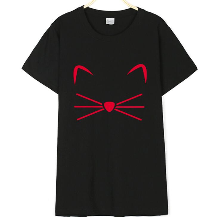 Cat Print Women's Cotton T-Shirt - Casual Graphic Tee for Cat Lovers