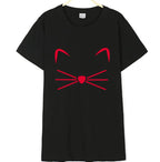Cat Print Women's Cotton T-Shirt - Casual Graphic Tee for Cat Lovers