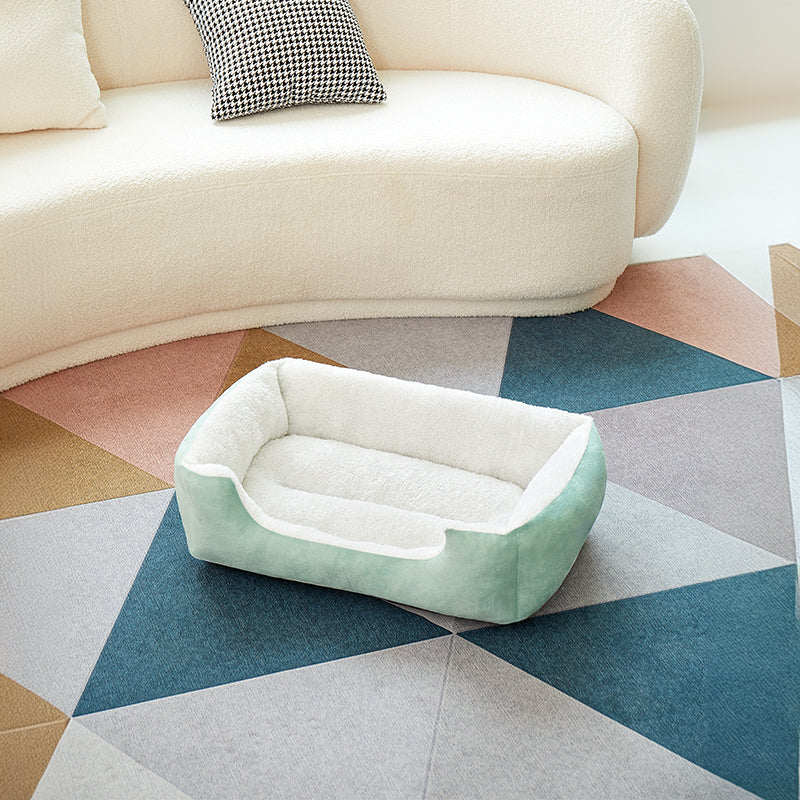 Square Cat Bed - Soft Plush Cushioned Sleeping Bed for Cats & Small Pets