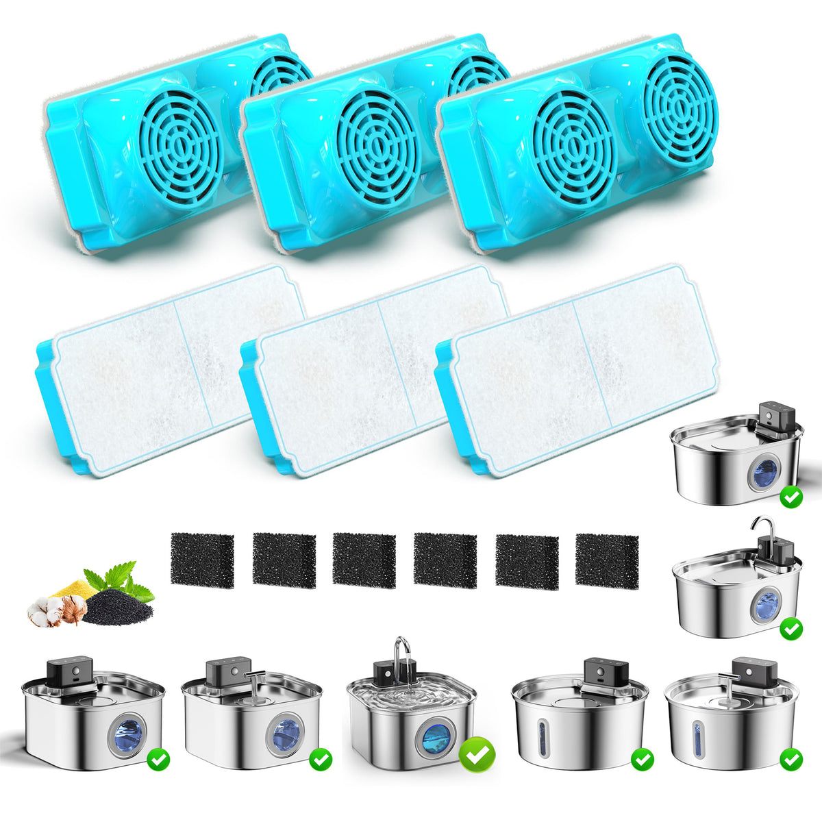 Replacement Filter Elements for Cat & Dog Water Fountains (Multi-Pack)