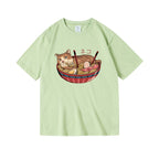 Cat Ramen Print T-Shirt - Noodle & Cat Graphic Tee for Foodie Cat Lovers