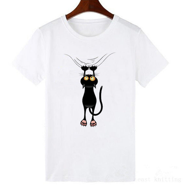 Black Cat Graphic Ladies T-Shirt - Soft Cotton Tee for Cat Lovers