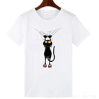 Black Cat Graphic Ladies T-Shirt - Soft Cotton Tee for Cat Lovers