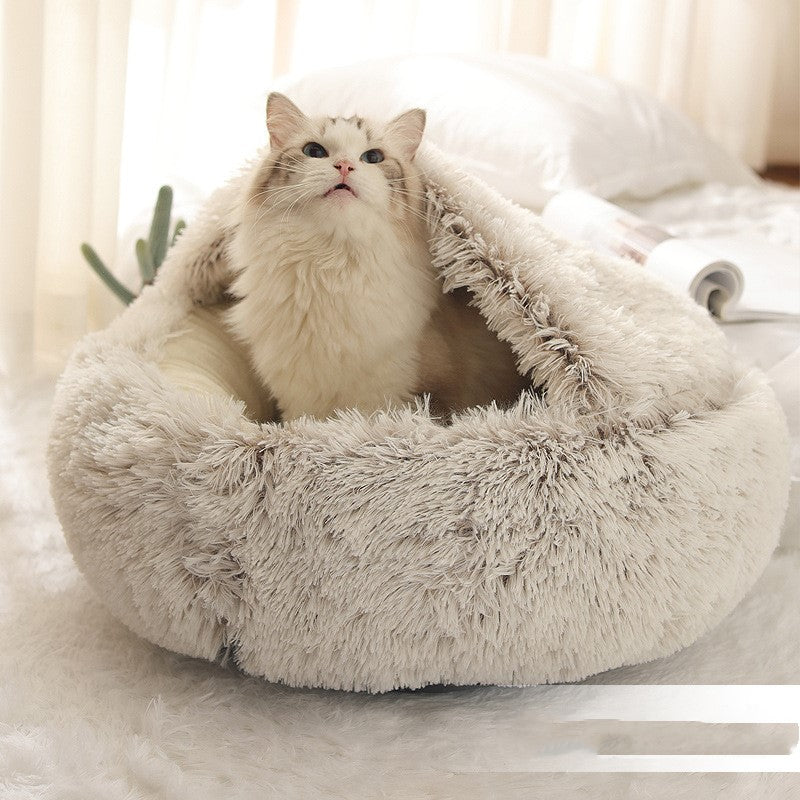 Soft Warm Velvet Cat Cave Nest Bed - Enclosed Cozy Bed for Cats & Small Dogs