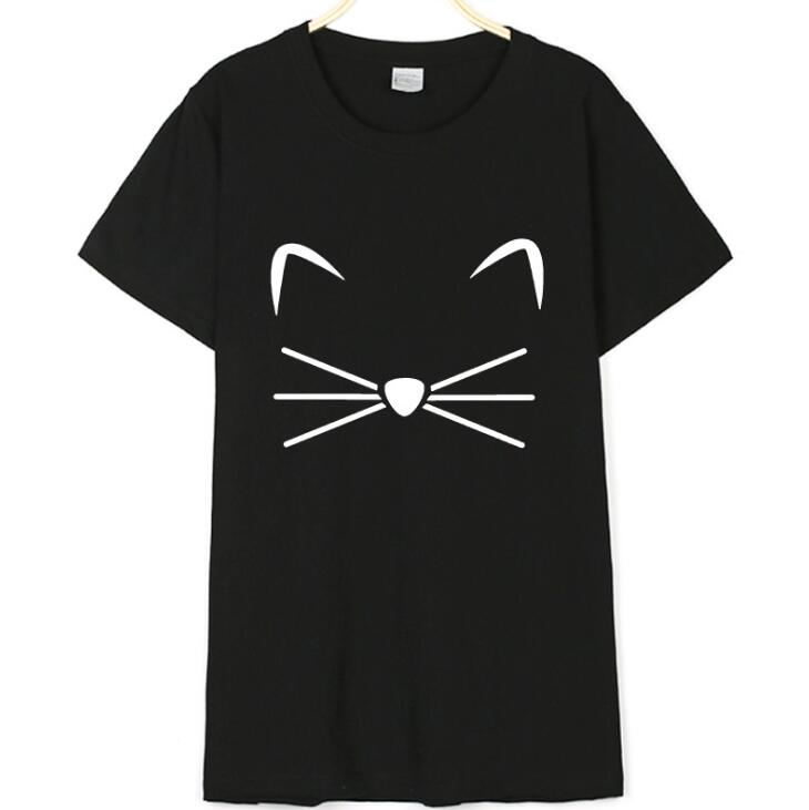 Cat Print Women's Cotton T-Shirt - Casual Graphic Tee for Cat Lovers