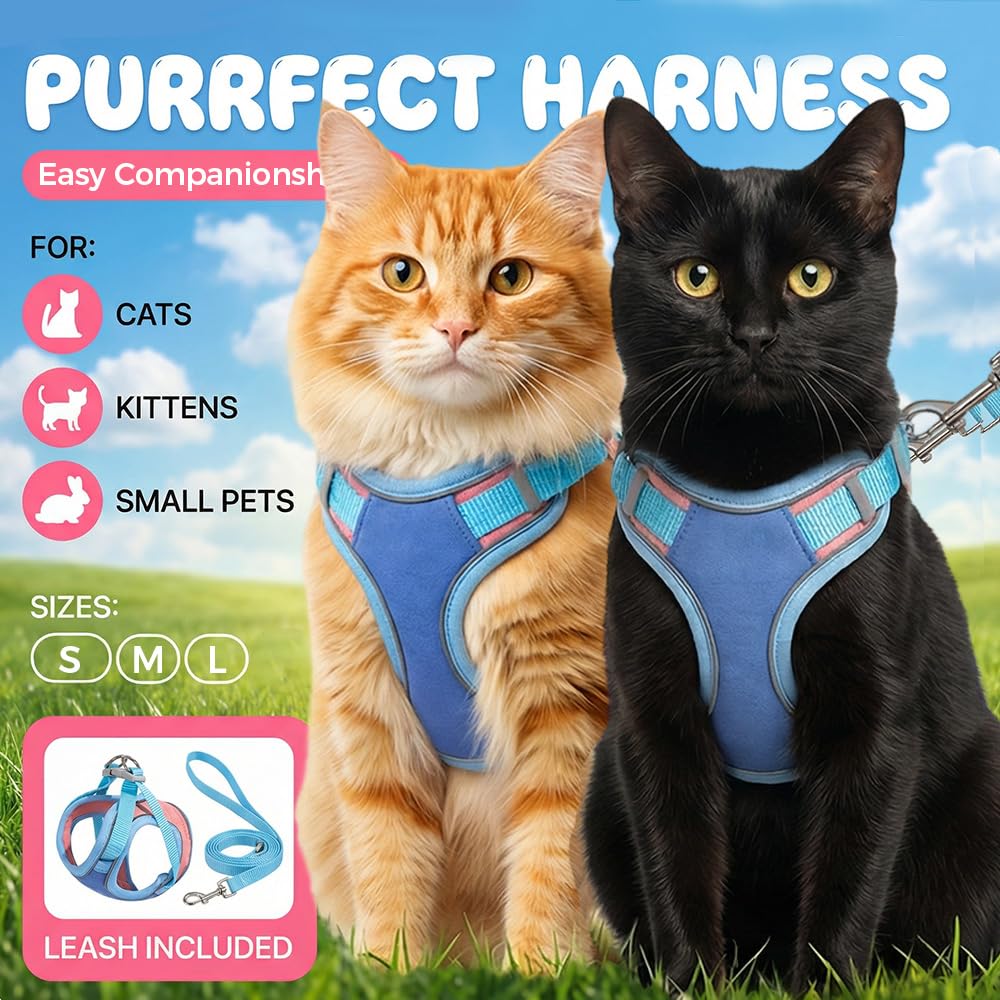 Cat Harness And Leash, Escape-Proof Cat Harness Set, Adjustable Step-in Pet Harness For Walking For Small Medium Dogs-Cats
