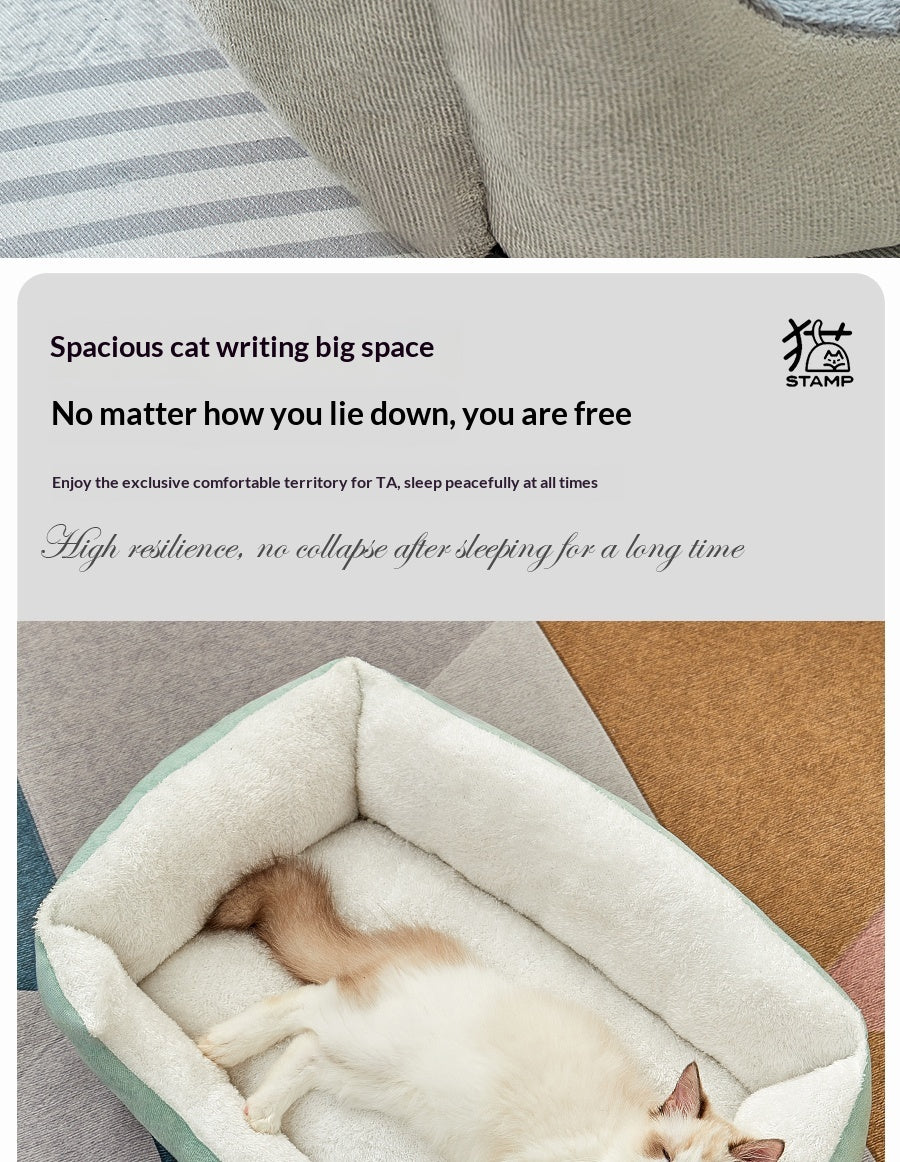 Square Cat Bed - Soft Plush Cushioned Sleeping Bed for Cats & Small Pets