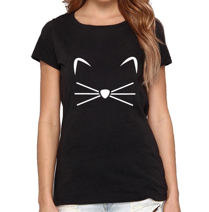 Cat Print Women's Cotton T-Shirt - Casual Graphic Tee for Cat Lovers