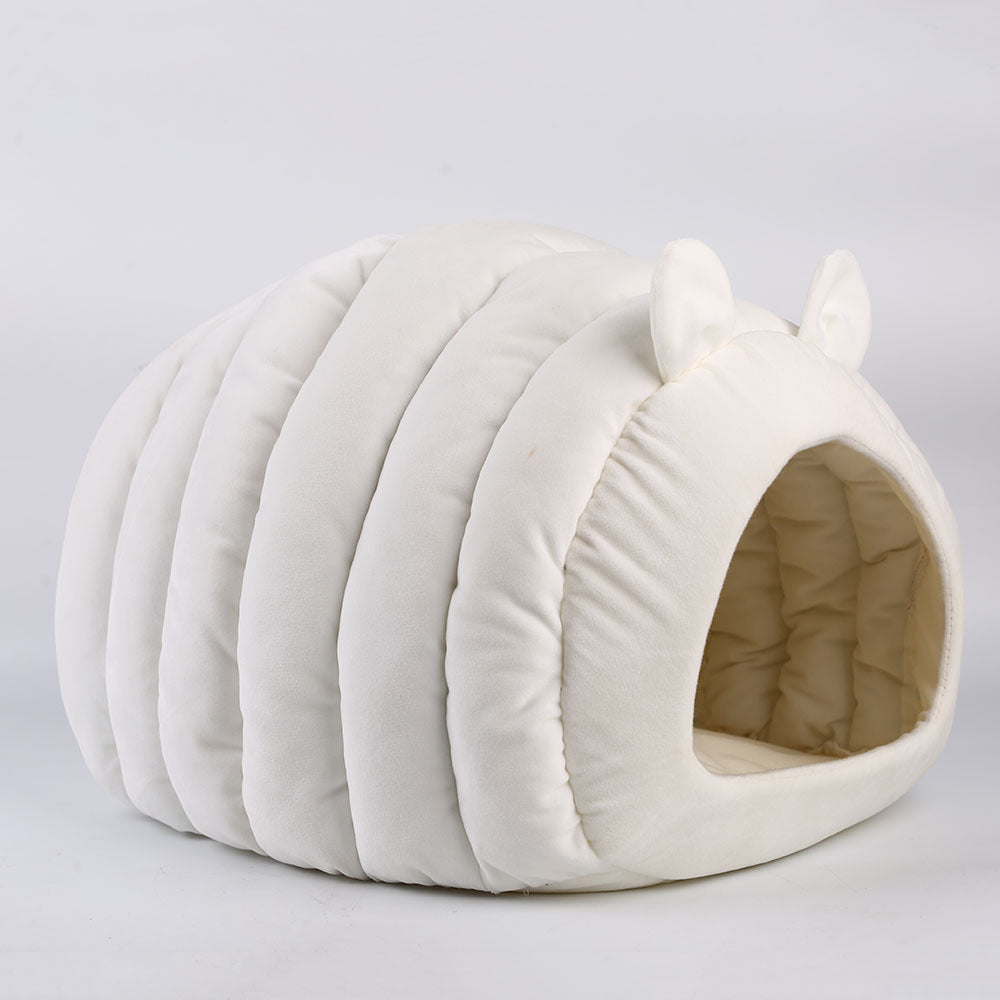 Winter Warm Cat Nest Cave Bed - Plush Enclosed House for Cold Weather
