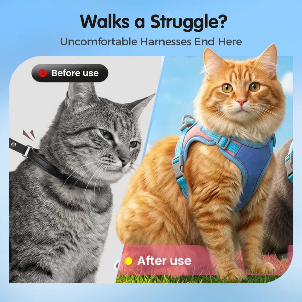 Cat Harness And Leash, Escape-Proof Cat Harness Set, Adjustable Step-in Pet Harness For Walking For Small Medium Dogs-Cats
