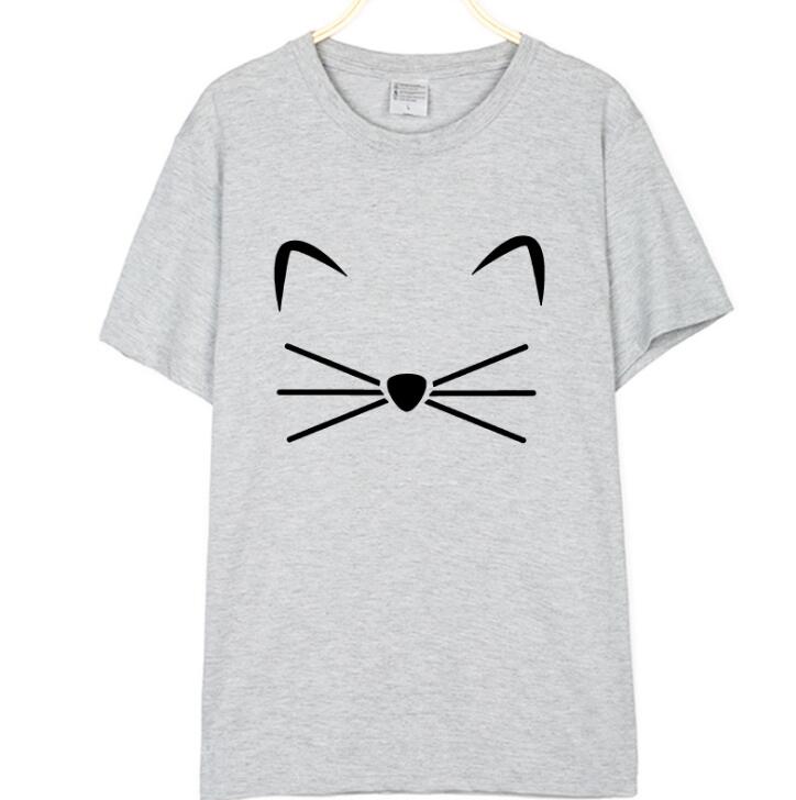 Cat Print Women's Cotton T-Shirt - Casual Graphic Tee for Cat Lovers