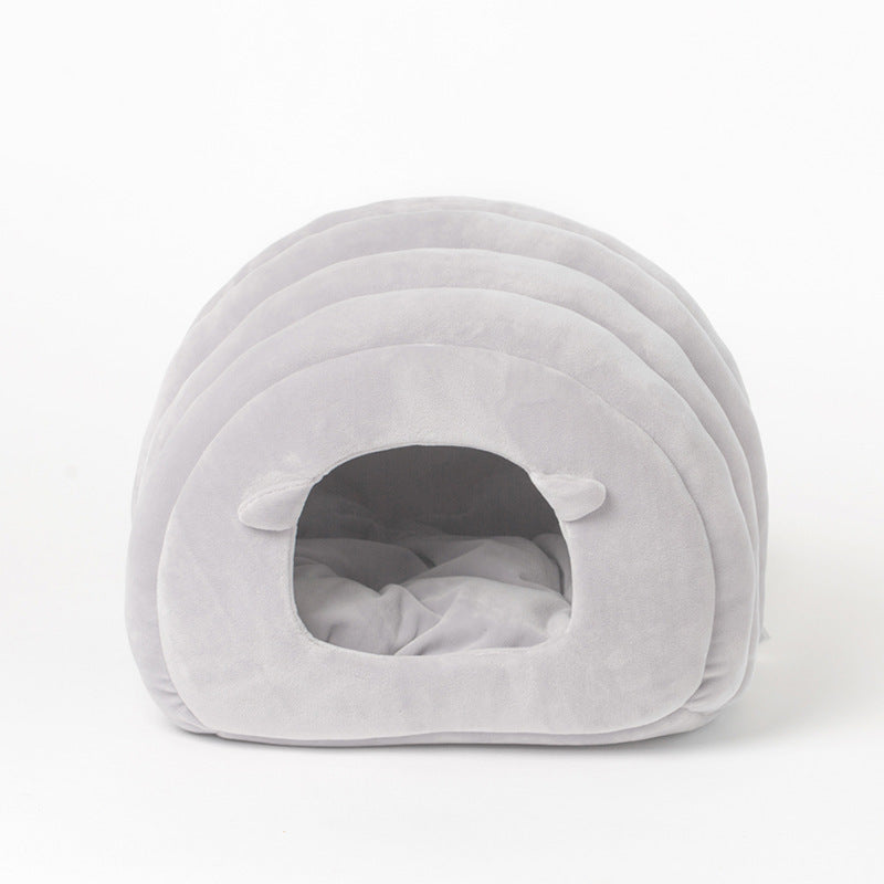 Winter Warm Cat Nest Cave Bed - Plush Enclosed House for Cold Weather