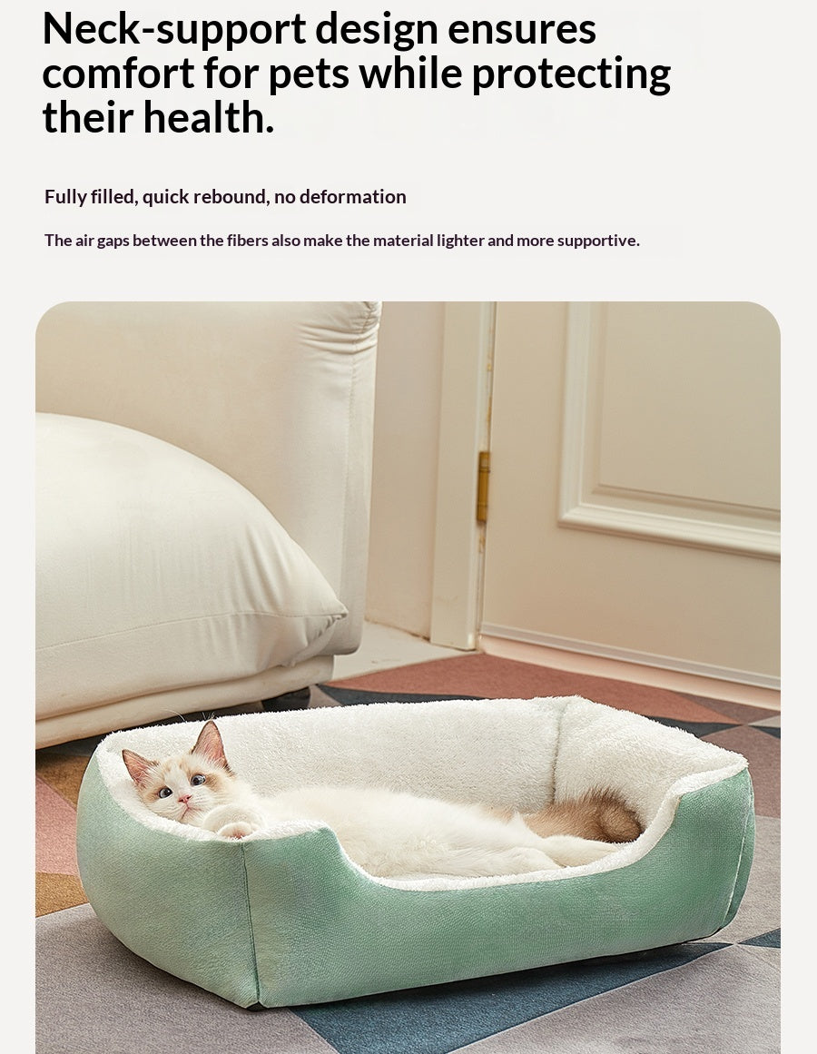 Square Cat Bed - Soft Plush Cushioned Sleeping Bed for Cats & Small Pets