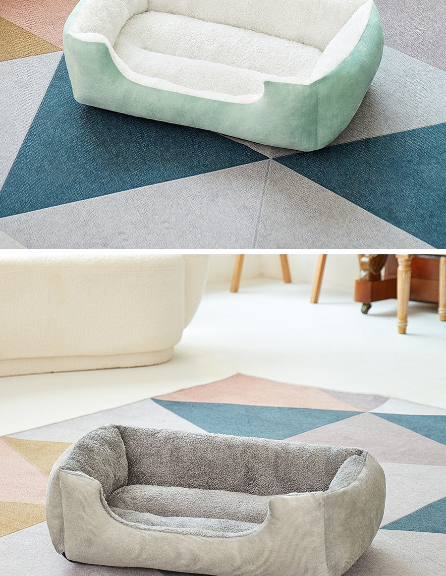 Square Cat Bed - Soft Plush Cushioned Sleeping Bed for Cats & Small Pets