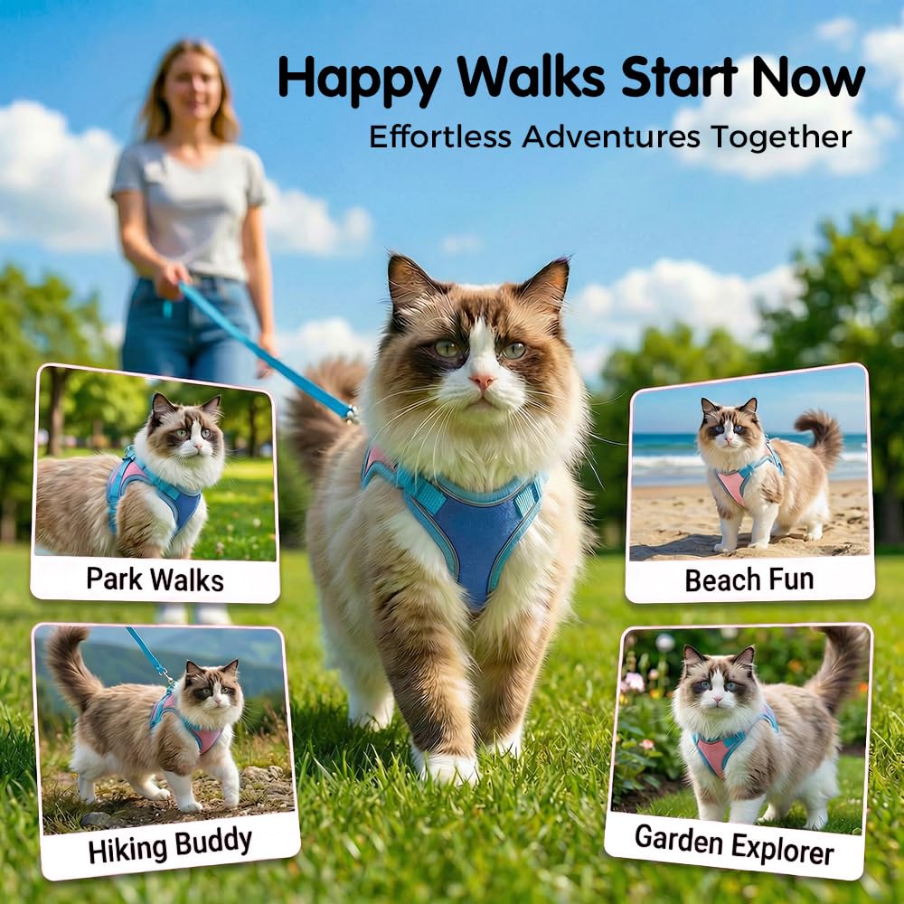 Cat Harness And Leash, Escape-Proof Cat Harness Set, Adjustable Step-in Pet Harness For Walking For Small Medium Dogs-Cats
