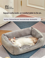 Square Cat Bed - Soft Plush Cushioned Sleeping Bed for Cats & Small Pets