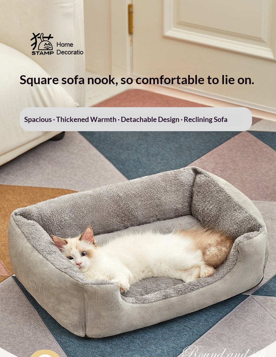 Square Cat Bed - Soft Plush Cushioned Sleeping Bed for Cats & Small Pets