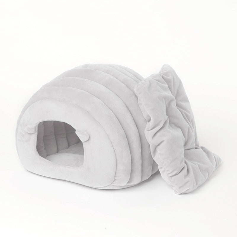 Winter Warm Cat Nest Cave Bed - Plush Enclosed House for Cold Weather