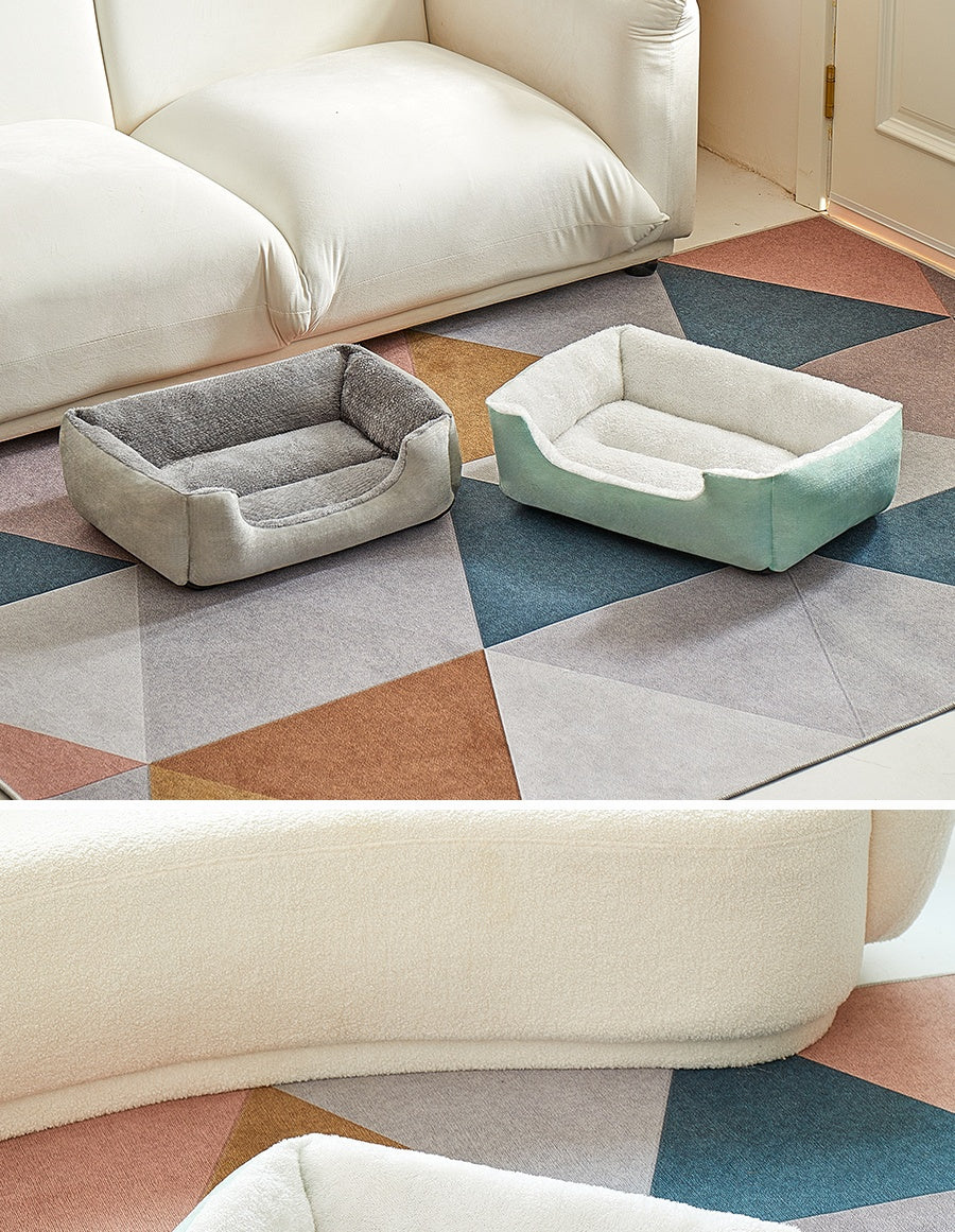 Square Cat Bed - Soft Plush Cushioned Sleeping Bed for Cats & Small Pets