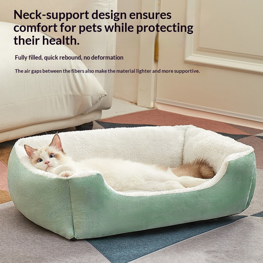 Square Cat Bed - Soft Plush Cushioned Sleeping Bed for Cats & Small Pets