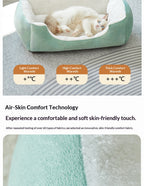 Square Cat Bed - Soft Plush Cushioned Sleeping Bed for Cats & Small Pets