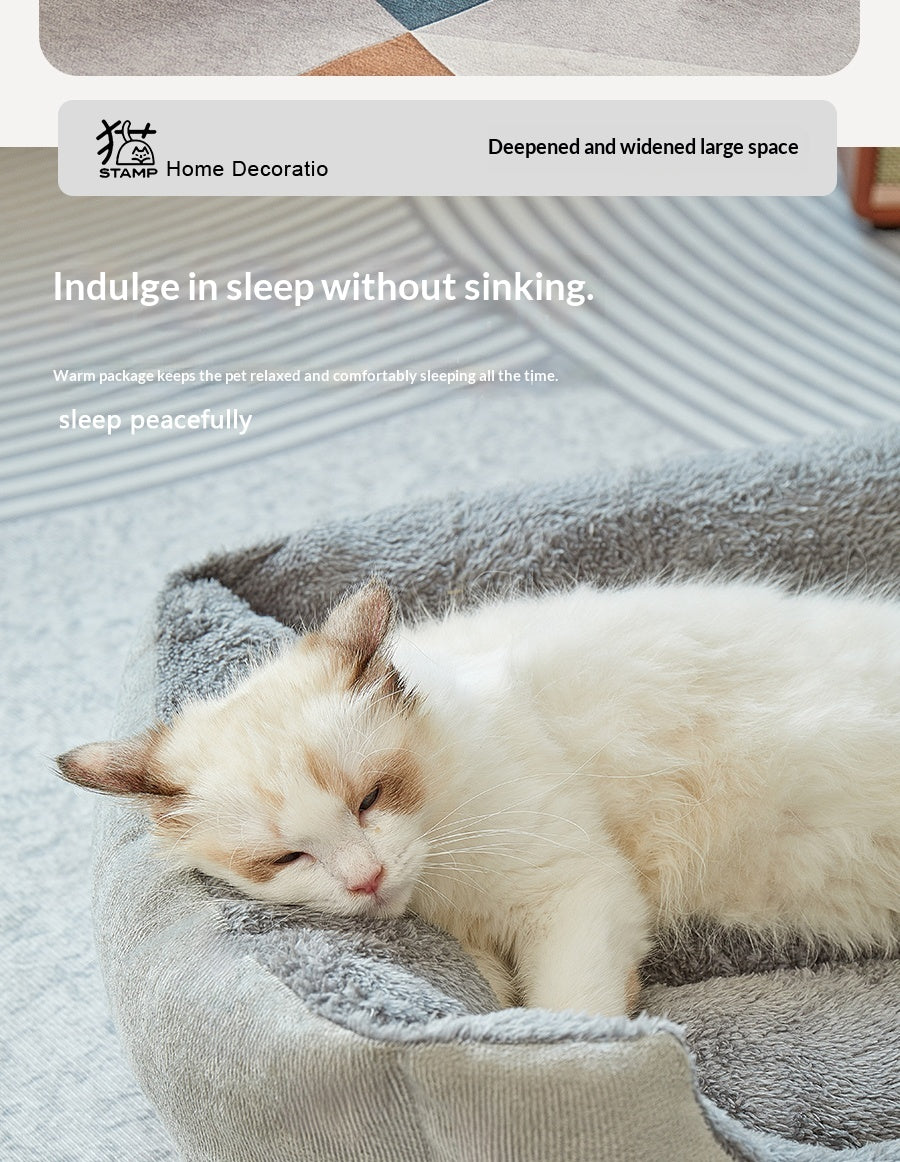 Square Cat Bed - Soft Plush Cushioned Sleeping Bed for Cats & Small Pets